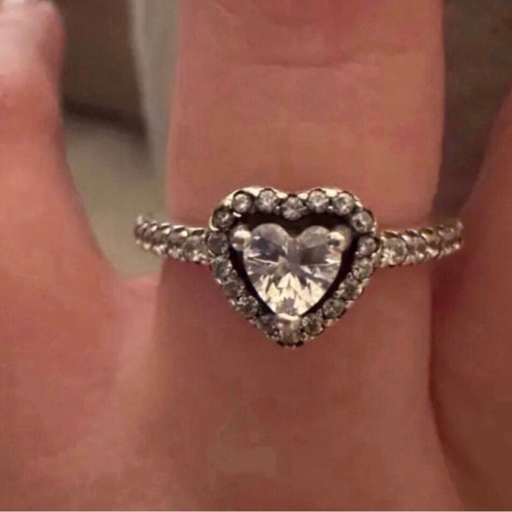Heart Halo Solitaire Ring in Sterling Silver with Clear Stone